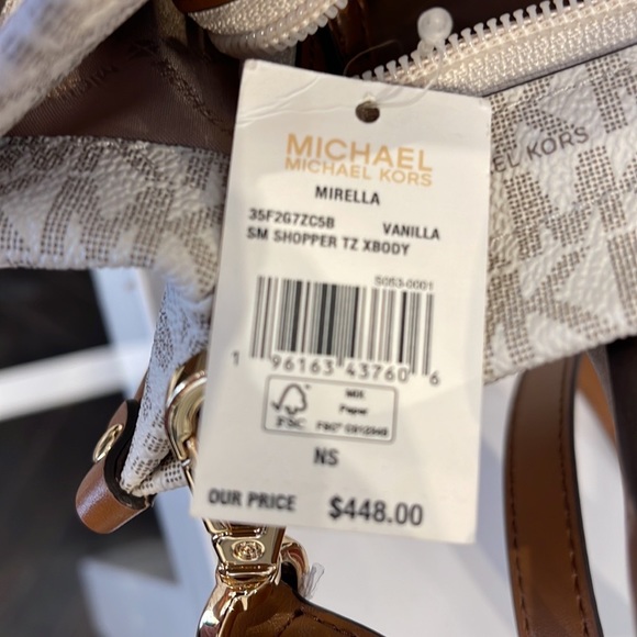Michael Kors Mirella Small Shopper Top Zip Crossbody Bag Vanilla Logo MK - Picture 13 of 16